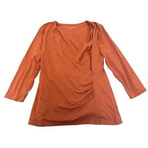 Soft Surroundings Women Wrap Top Size L Rust-Orange Pima Cotton Blend Soft